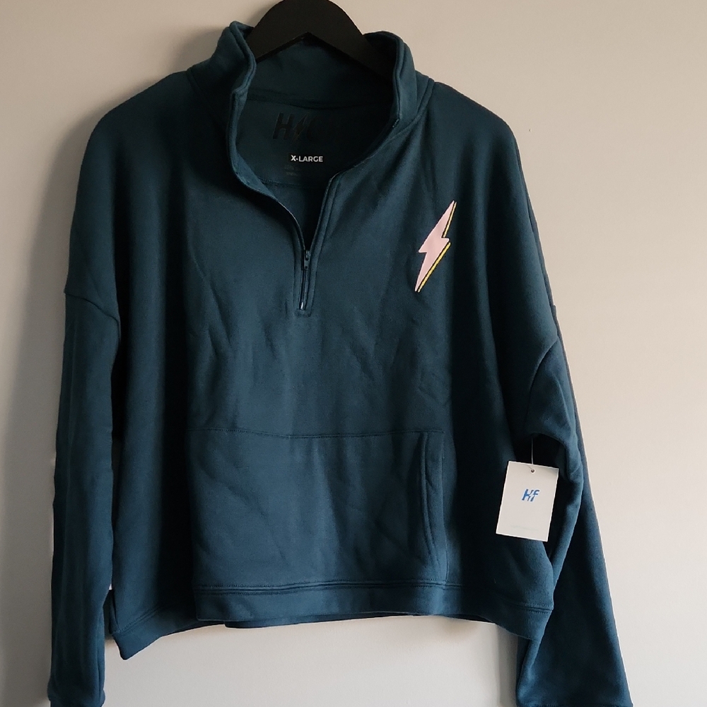 NWT Teal Quarter Zip Crop Sweatshirt Size XL